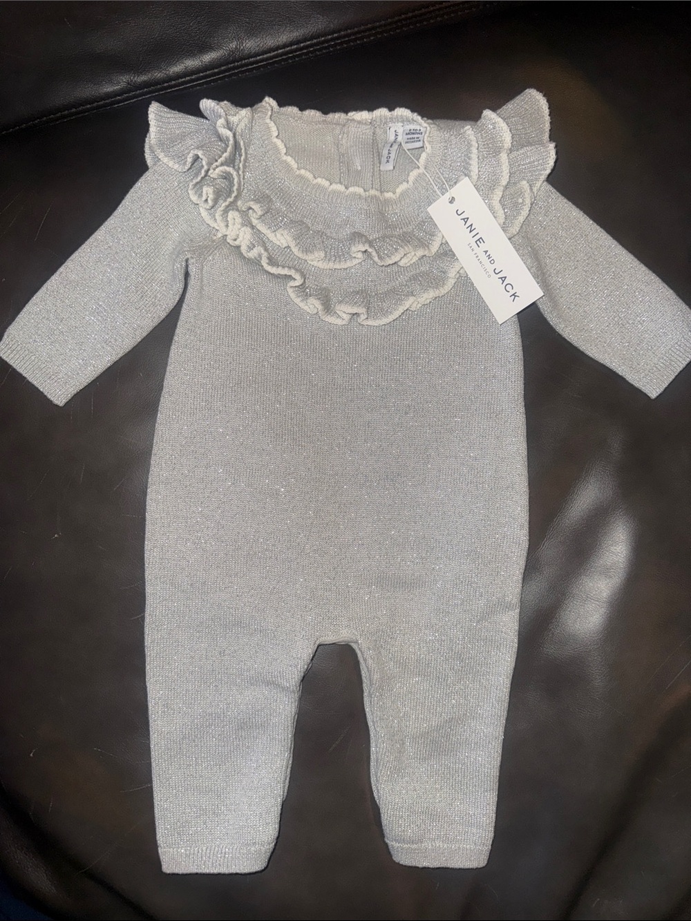 Janie and Jack Silver Knit Ruffle-Trim One-Piece